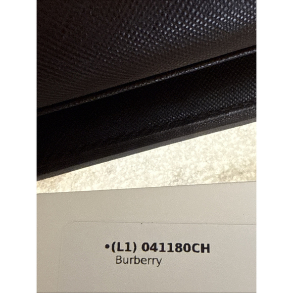 Burberry Logo Plate Saffiano Clutch Wristlet Bag Brown
